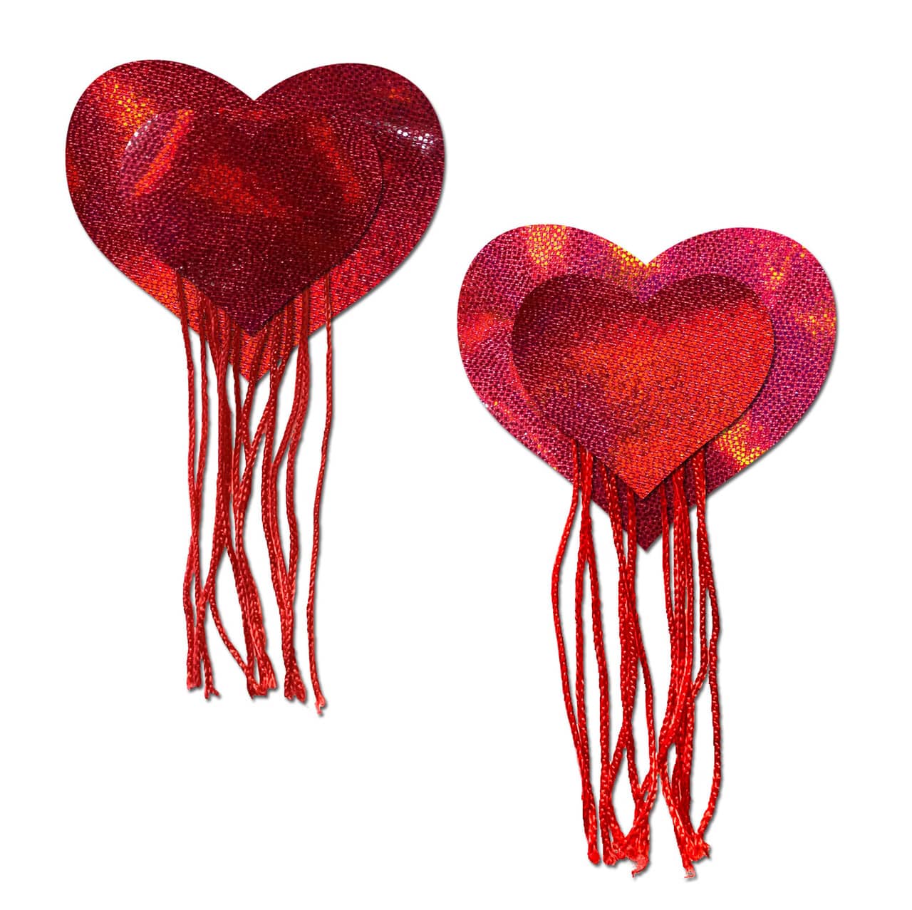 Red Holographic Hearts W/ Tassel Fringe