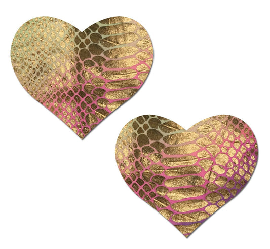 Holographic Snake Print Gold Hearts